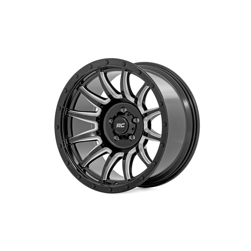 Rough Country 90 Series Wheel | One-Piece | Gloss Black w/machined spokes | 18×9 | 6×5.5 | 0mm