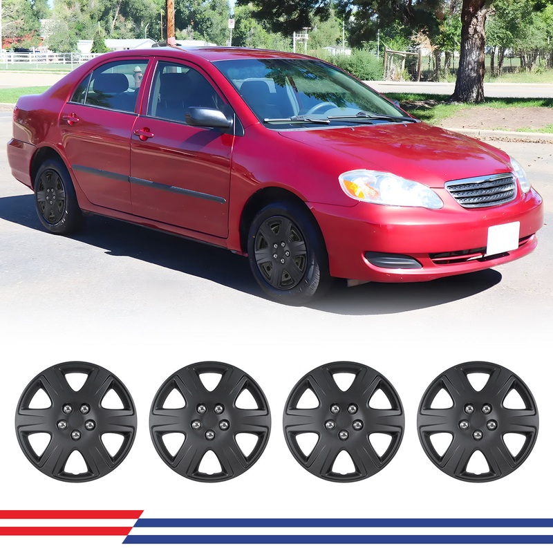 WINJET 15′ Hubcaps Wheel Rims Cover for 2005-2008 TOYOTA COROLLA – Matte Black (With Decorative Screws)