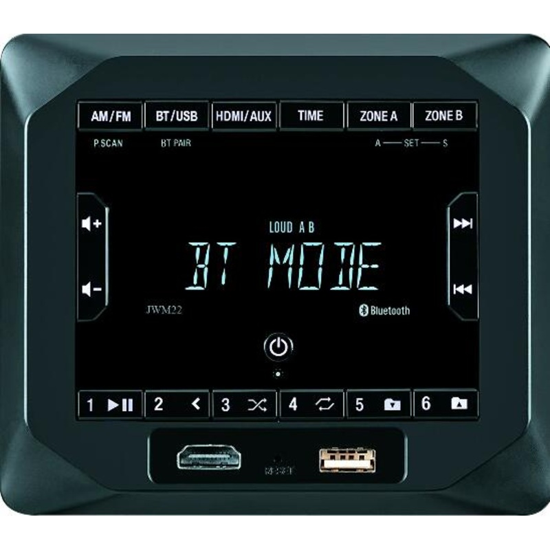 Jensen JWM22 2-Speaker Zones AM/FM|BT|HDMI|AUX Cube Wall Mount Stereo, Speaker Output 4X 6 Watt, 30 Station Presets (18FM/12AM), Receives Bluetooth Audio (A2DP) and Controls (AVRCP) from Devices