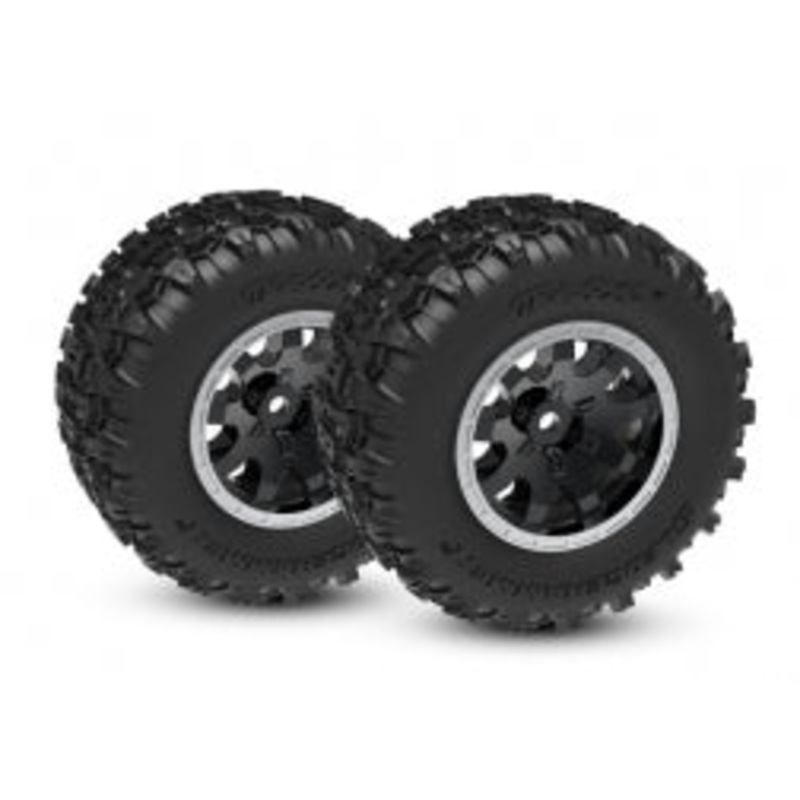 Tires & wheels, assembled (black with satin beadlock wheels, dual profile (2.1″ outer, 2.6″ inner), Sledgehammer tires, foam inserts)) (front) (2)