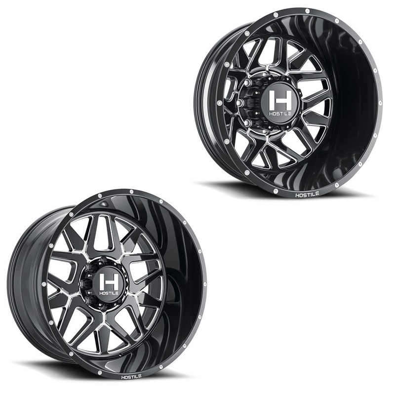 20×10 Hostile H402 Diablo Blade Cut (Black Milled) PRE-11 GM PRE-19 DODGE DUALLY SUPER SINGLE Wheels 8×6.5 Set of 6 (Fits up to 12.50 tire)