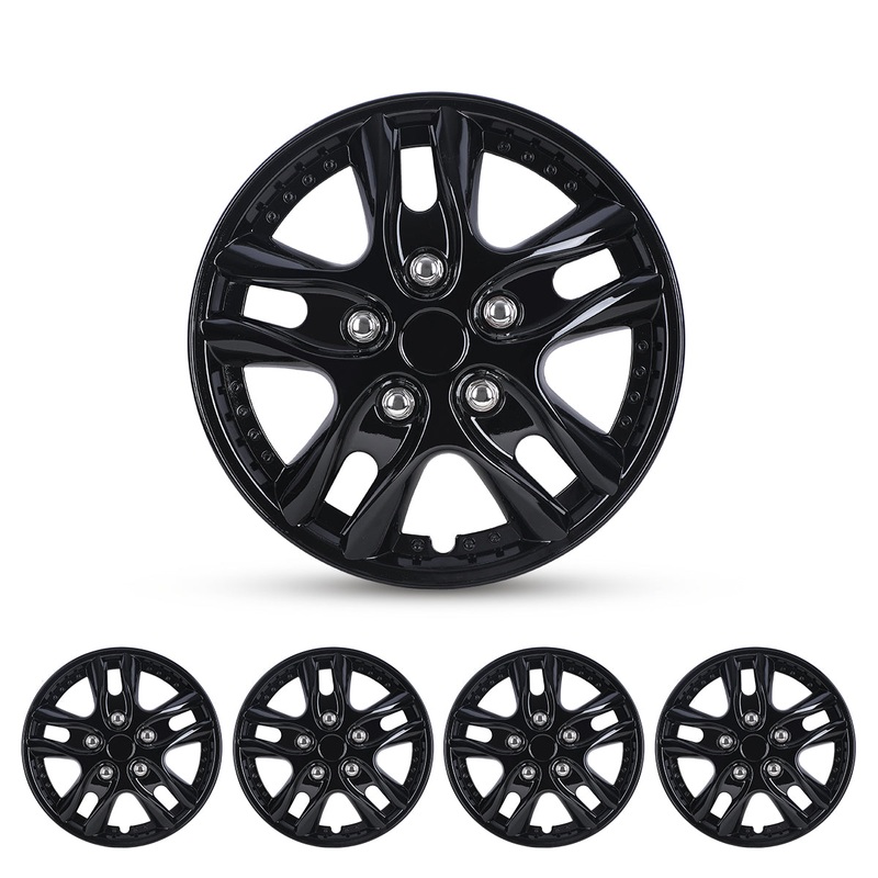 WINJET 12 inch Hubcaps Wheel Covers 5001 – Black Lacquer
