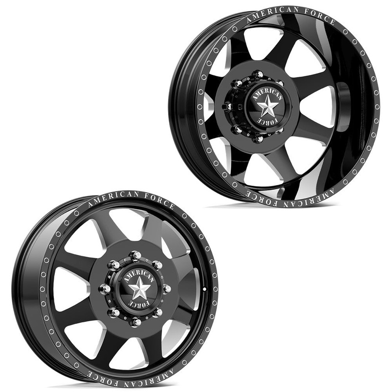 20×8.25 American Force DB02 Monument Gloss Black Milled PRE-19 DODGE DUALLY Wheels 8×6.5 Set of 6 (Fits up to 12.50 tire)