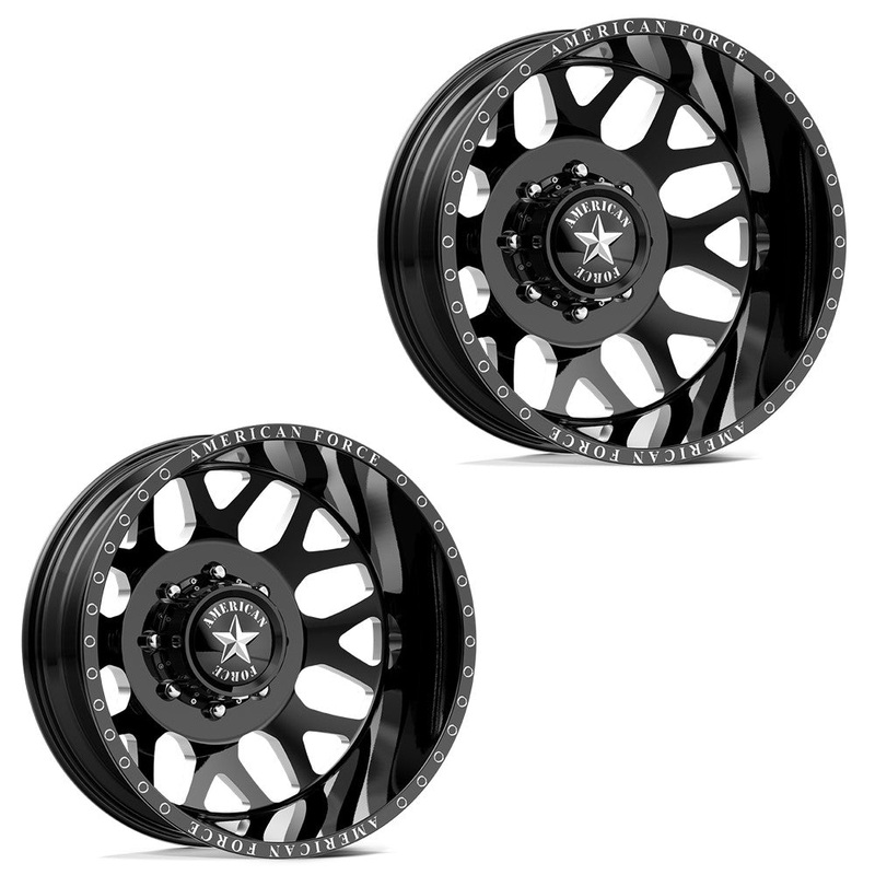 24×8.25 American Force DB03 Payload Gloss Black Milled PRE-99 FORD DUALLY Wheels 8×6.5 Set of 6 (Fits up to 12.50 tire)
