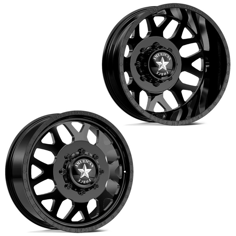 20×8.25 American Force DB03 Payload Black 05-UP FORD 19-UP DODGE DUALLY Wheels 8×200 Set of 6 (Fits up to 12.50 tire)