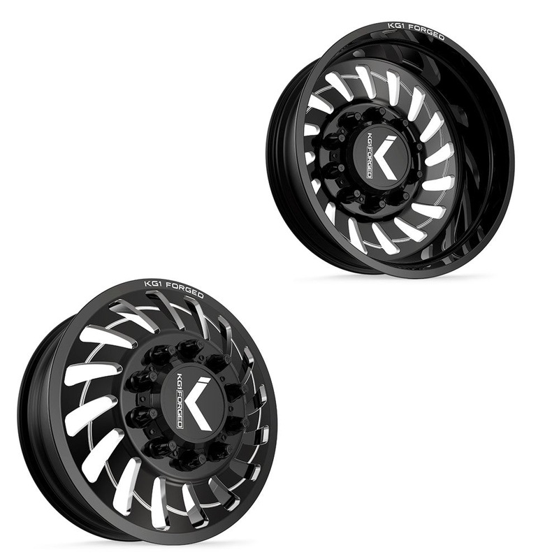 22×8.25 KG1 Forged KD005 Razor Gloss Black Premium Milled PRE-11 GM PRE-19 DODGE DIRECTIONAL DUALLY Wheels 8×6.5 Set of 6 (Lug Nuts/Adapters Included) Fits UP to 13.50 tire