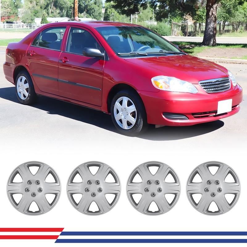 WINJET 15′ Hubcaps Wheel Rims Cover for 2005-2008 TOYOTA COROLLA – Sliver (With Decorative Screws)