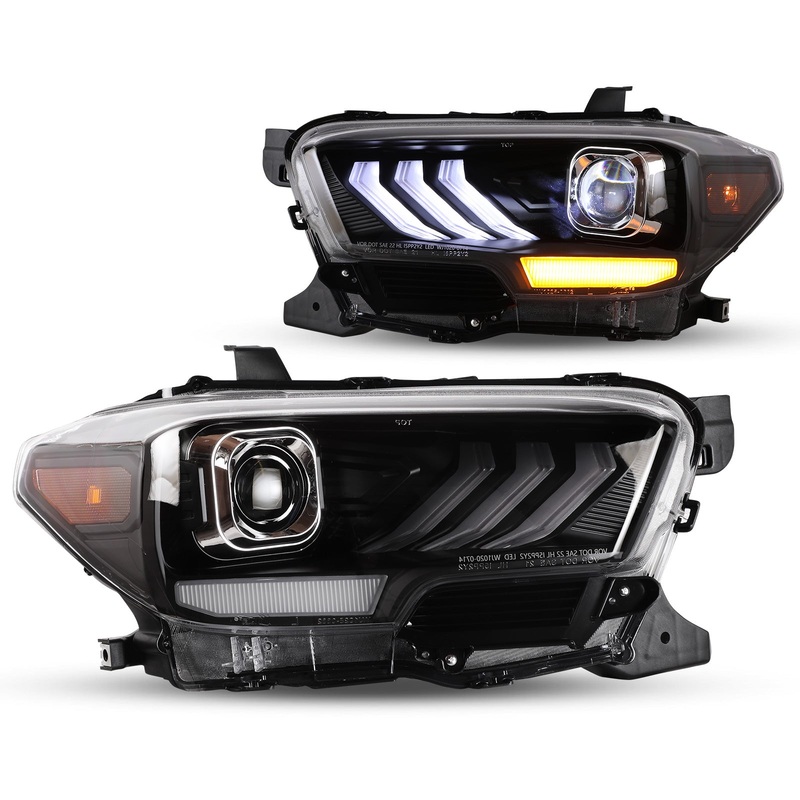 For 2016-2019 Toyota Tacoma/2020-2023 Tacoma SR SR5 TRD Sport DRL Head Lights – Black Matte/ Clear