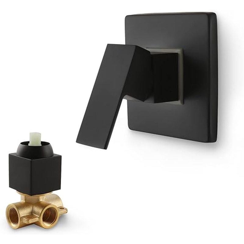 Skowll Black Shower Handle With Mounted Copper Faucet Trim Kit, Matte Black, 1315
