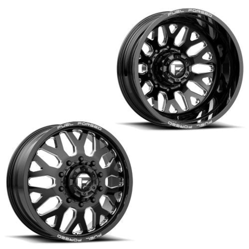 22×8.25 FF19D Fuel Forged Glss Blk Mill FORD F-450/F-550 DODGE 4500/5500 DUALLY Wheels 10×225 Set of 6 (Fits UP to 12.50 tire)