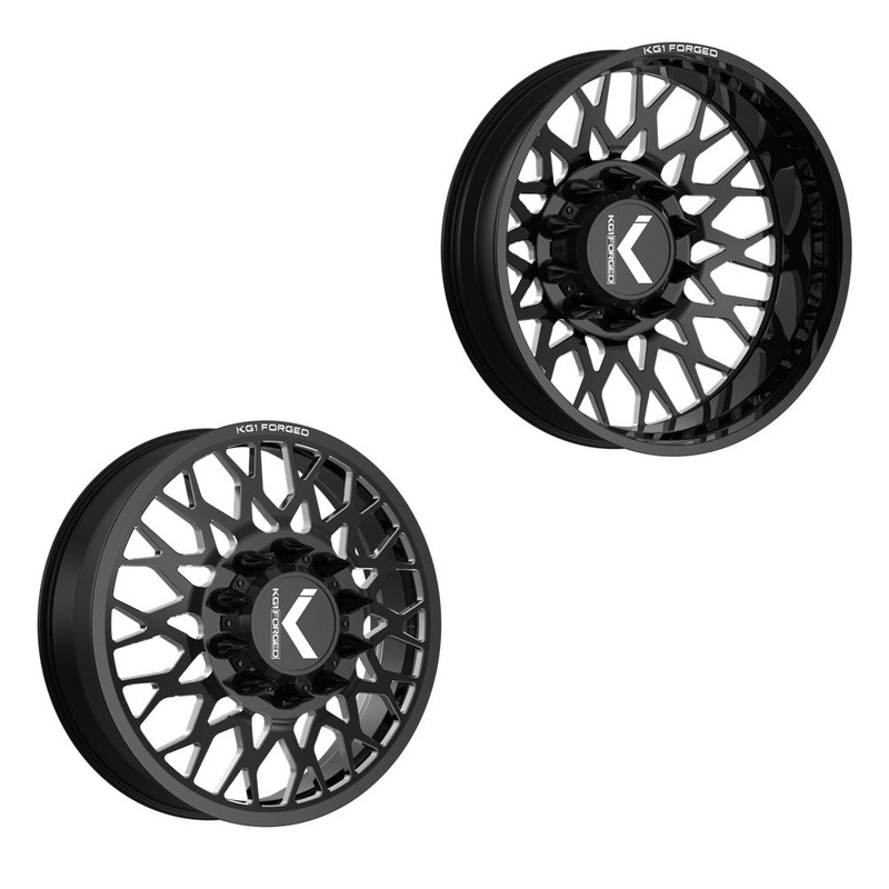 26×8.25 KG1 Forged KD019 Torture-D Gloss Black Premium Milled PRE-11 GM PRE-19 DODGE DUALLY Wheels 8×6.5 Set of 6 (Lug Nuts/Adapters Included) Fits UP to 13.50 tire