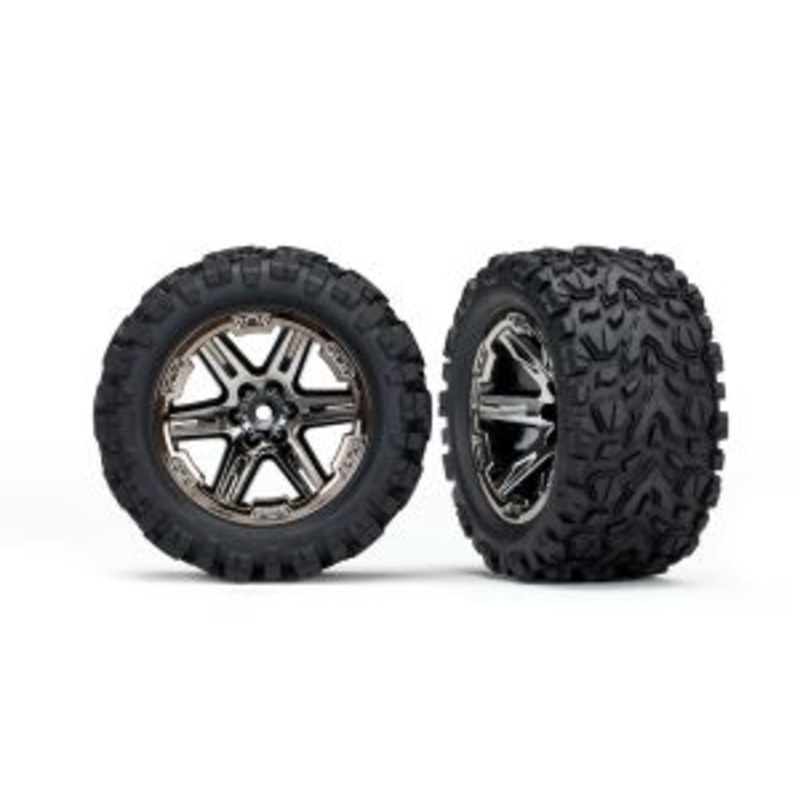 Traxxas T&W Assm. Glued (2.8″) RXT Black Chrome Wheels, Talon EXT Tires W/ foam Inserts
