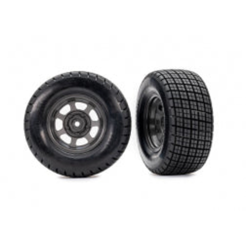 Traxxas T&W Assm., Glued ( Dirt Oval, Graphite Gray Wheels, Hoosier Tires, Foam Inserts