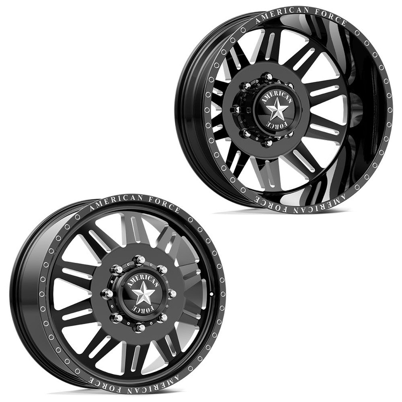 22×8.25 American Force DB04 Clutch Gloss Black Milled 99-04 FORD DUALLY Wheels 8×170 Set of 6 (Fits up to 12.50 tire)