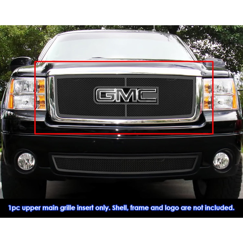 APS GR07GFD74H Main Upper Black Wire Mesh Grille Fits 2007-2013 GMC Sierra 1500