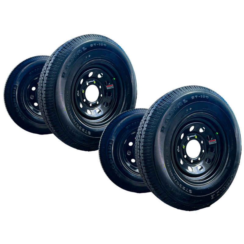 SET OF 4 GOODRIDE ST100 235/80R16 10PR Trailer Tires on Rim 16X6 8X6.5 Black Modular