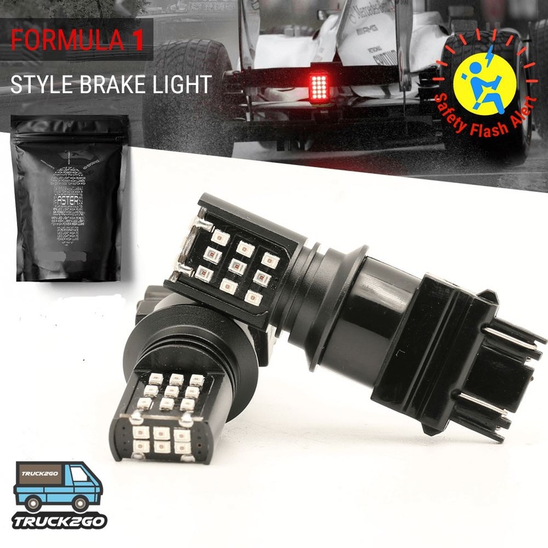 SYNETICUSA 3157 / 3156 F1 Style Flashing Brake 2016-Chip 24 LED Light Bulbs (Red)