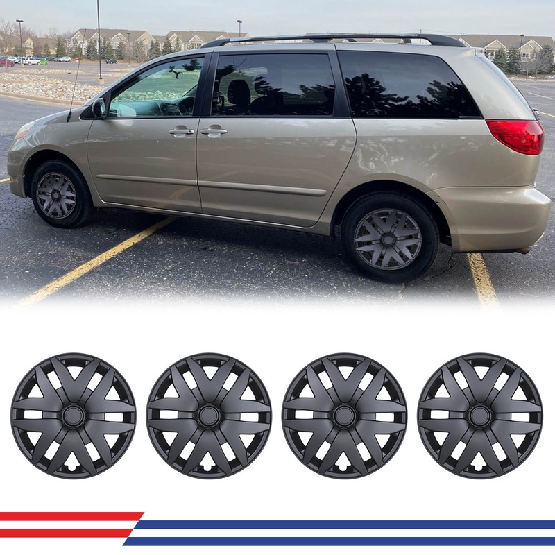 WINJET 16′ Hubcaps Wheel Rims Cover for 2004-2010 TOYOTA SIENNA – Matte Black