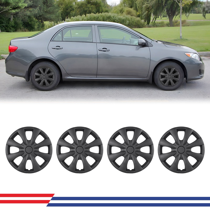 WINJET 15′ Hubcaps Wheel Rims Cover for 2009-2019 TOYOTA COROLLA – Matte Black