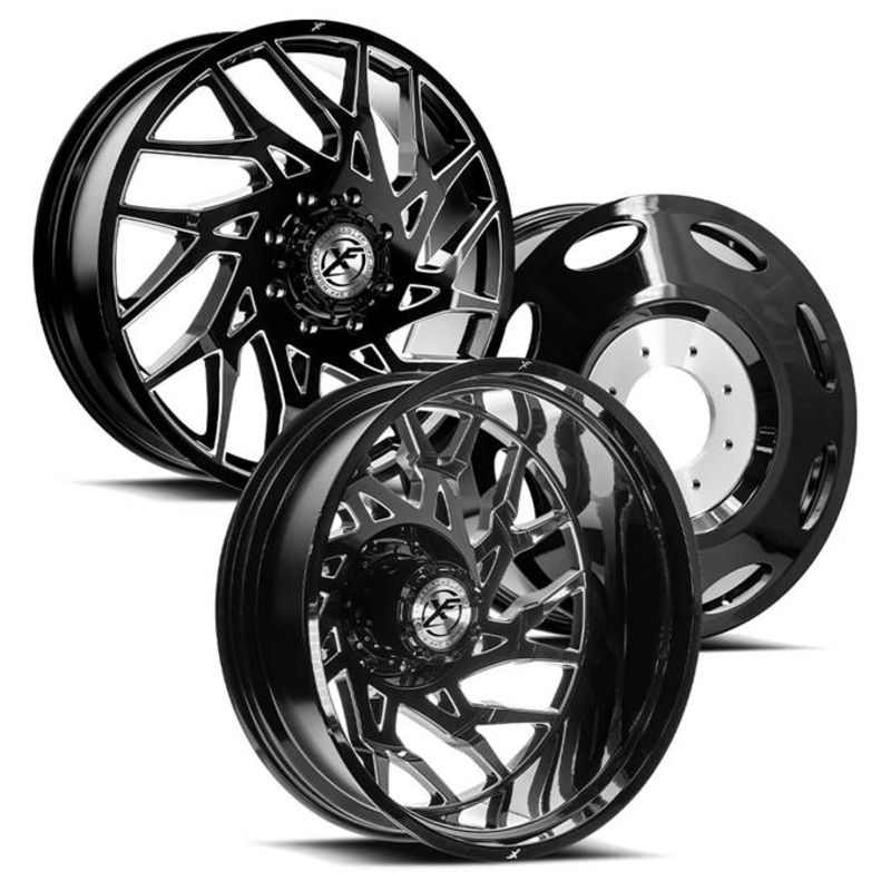20×8.25 XF Off-Road XF-229 Gloss Black Milled 11-UP GM DUALLY Wheels 8×210 Set of 6 (Fits UP to 13.50 tire)