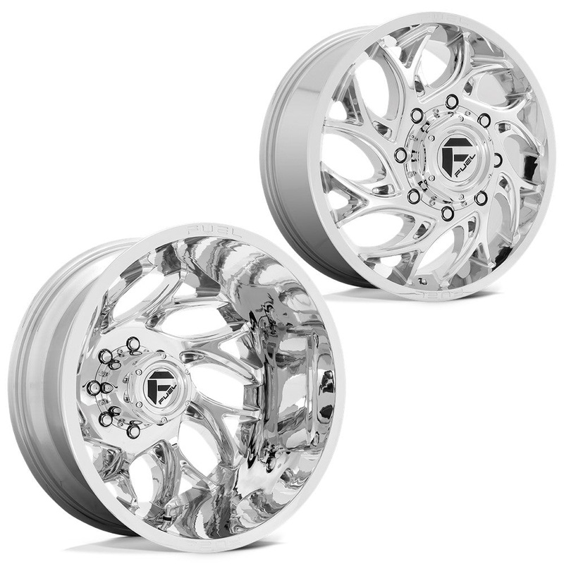 22×8.25 D740 Fuel Runner Chrome 11-UP GM DUALLY Wheels 8×210 Set of 6 (Fits UP to 12.50 tire)