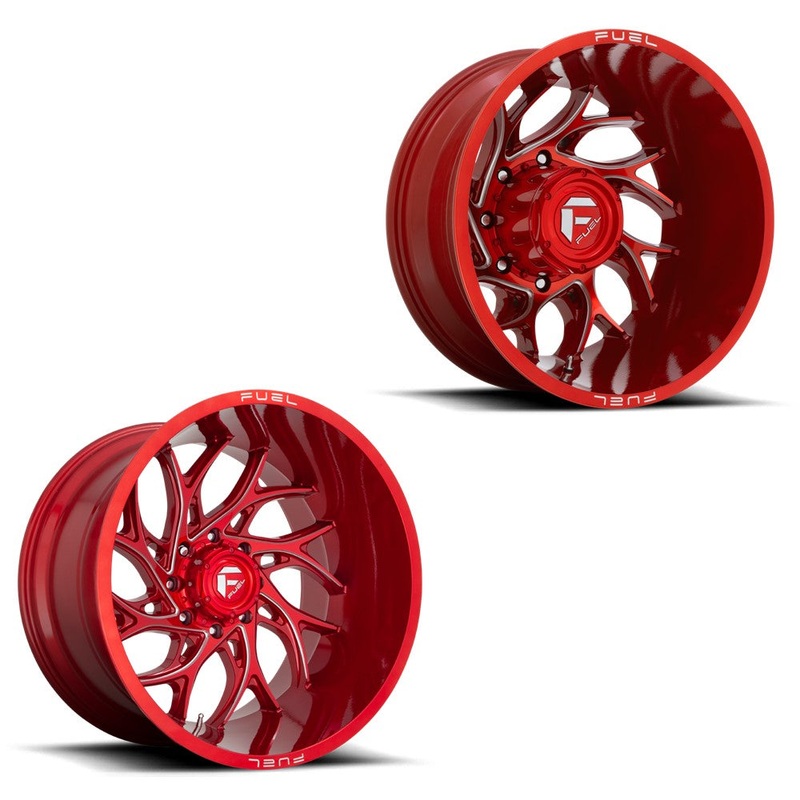 22×10 Fuel D742 Runner Candy Red Milled 11-UP GM DUALLY SUPER SINGLE Wheels 8 Lug Set of 6 (Fits UP to 12.50 tire)