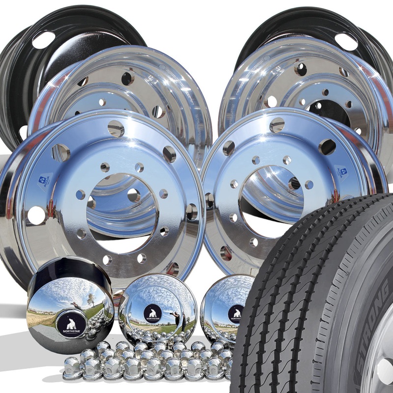 Hercules HRA Highway Tread Mounted on 22.5 Alcoa Aluminum Polished Chevy 4500/5500 Wheel Kit (8×275)