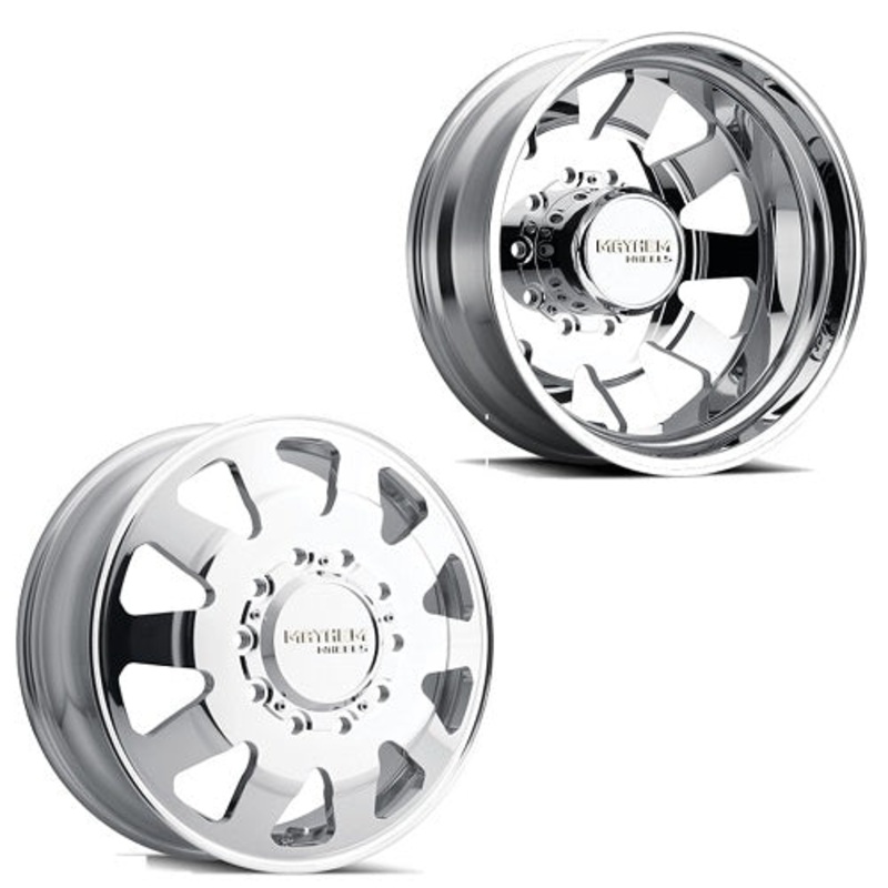22×8.25 Mayhem 8181 Challenger Pol DUALLY Wheels W/Caps 10×225 Set of 6 (Fits UP to 12.50 tire)