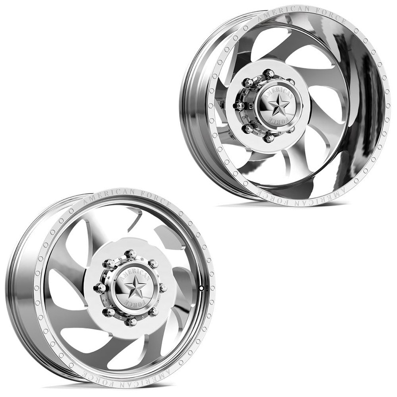 24×8.25 American Force DB05 Slab Polished 11-UP GM DUALLY Wheels 8×210 Set of 6 (Fits up to 12.50 tire)
