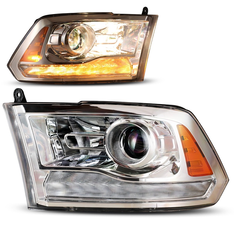 Head Lights for 2013-2018 Dodge Ram 1500 2500 3500/2019-2024 Dodge Ram 1500 Classic with Factory LED Position -Chrome/Clear Lens