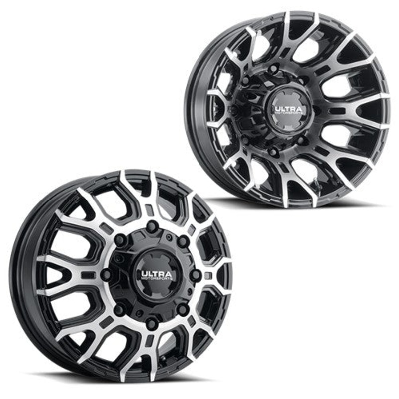 17×6.5 Ultra 022U Black/Machined 05-UP FORD 19-UP DODGE DUALLY Wheels 8×200 Set of 4 (Fits Stock Tire Sizing)