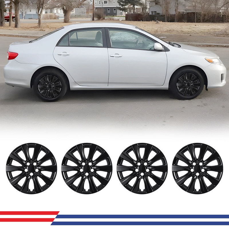 WINJET 16′ Hubcaps Wheel Rims Cover for 2009-2024 TOYOTA COROLLA/2009-2014 TOYOTA MATRIX – Black Lacquer