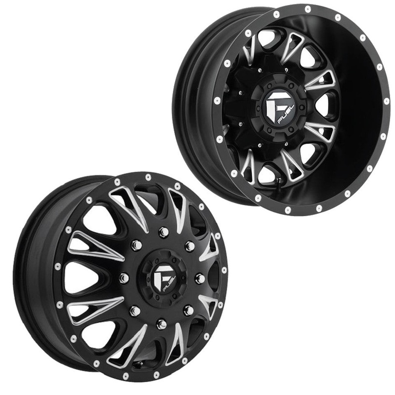 17×6.5 D513 Fuel Throttle Black Milled 11-UP GM DUALLY Wheels 8×210 Set of 4 (Fits Stock Tire Sizing)