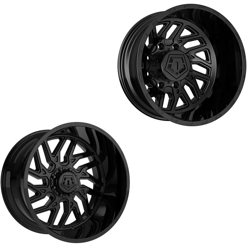 22×10 TIS 544B Gloss Black 11-UP GM DUALLY SUPER SINGLE Wheels 8 Lug Set of 6 (Fits UP to 12.50 tire)