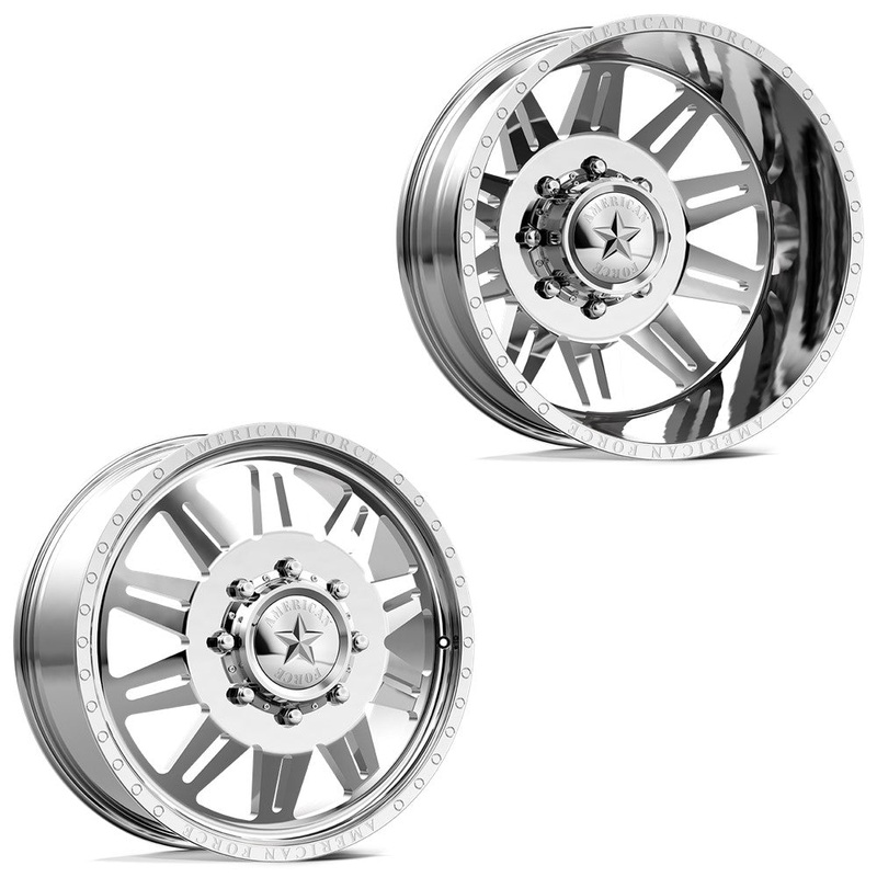 24×8.25 American Force DB04 Clutch Polished 05-UP FORD 19-UP DODGE DUALLY Wheels 8×200 Set of 6 (Fits up to 12.50 tire)