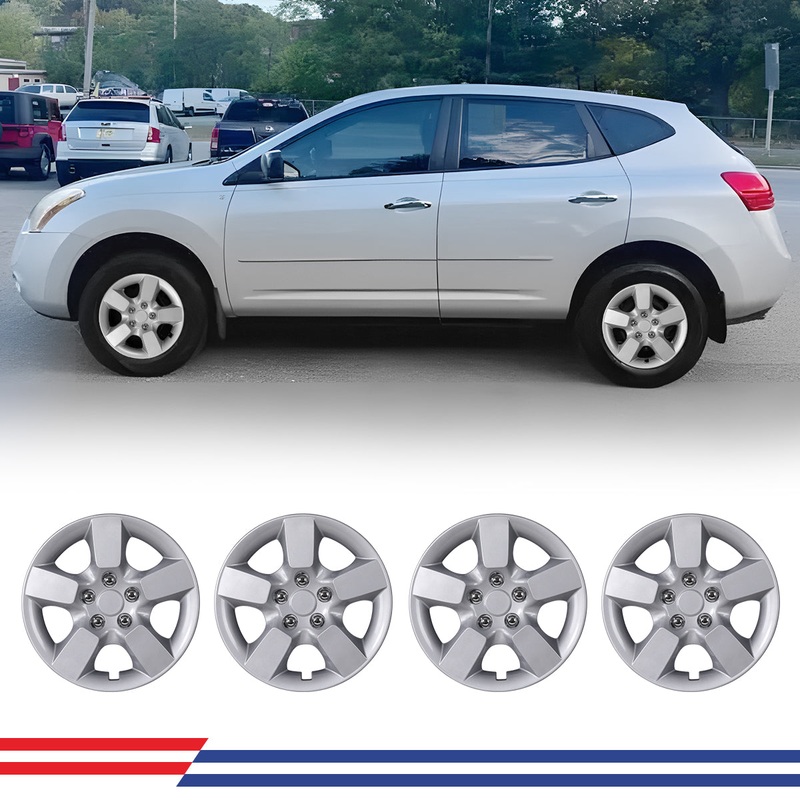 WINJET 16′ Hubcaps Wheel Rims Cover for 2008-2015 NISSAN ROGUE/ROGUE SELECT  – Sliver (With Decorative Screws)