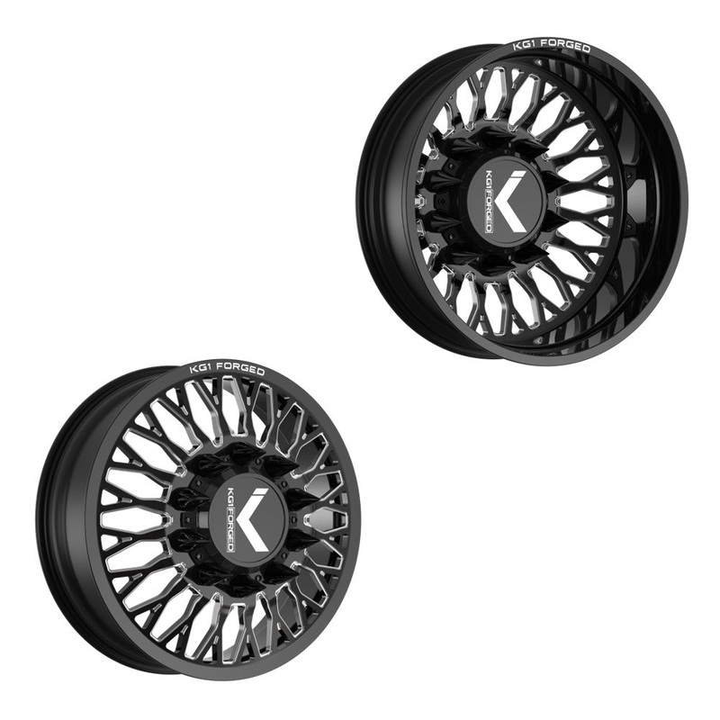 26×8.25 KG1 Forged KD049 Jacked-D Gloss Black Premium Milled PRE-11 GM PRE-19 DODGE DUALLY Wheels 8×6.5 Set of 6 (Lug Nuts/Adapters Included) Fits UP to 13.50 tire