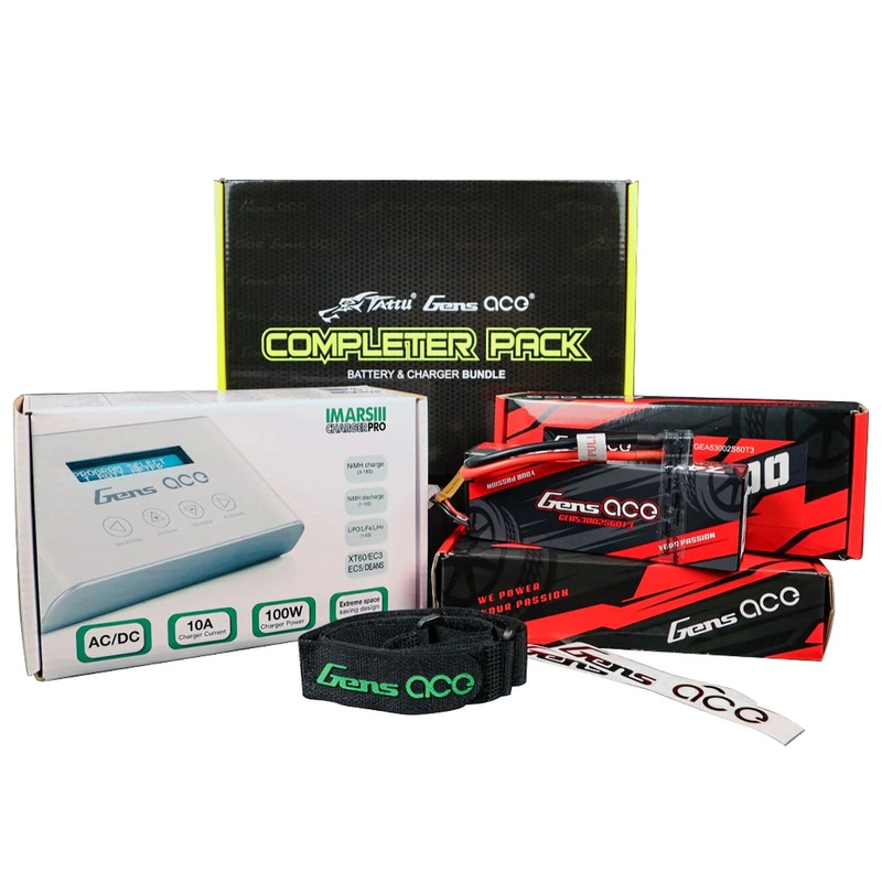GensAce IMars III PRO Charger + (2) Gensace 5300mah 7.4v 60c 2S1P Hardpack Lipo Battery Pack 24# with EC3 And Deans adapter for RC Car-Charger Combo 3