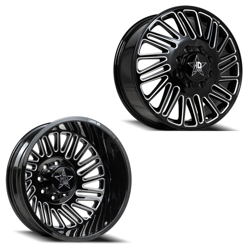 20×8.25 Luxxx LHD19 Blk Mill PRE-11 GM PRE-19 DODGE DUALLY Wheels 8×6.5 Set of 6 (Fits up to 12.50 Tire)