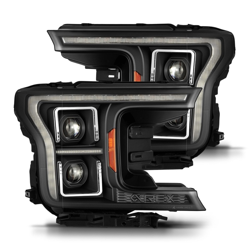 ALPHAREX 2018-2020 Ford F-150 (MK II 14th Gen Style) PRO-Series Halogen Projector Headlights Black