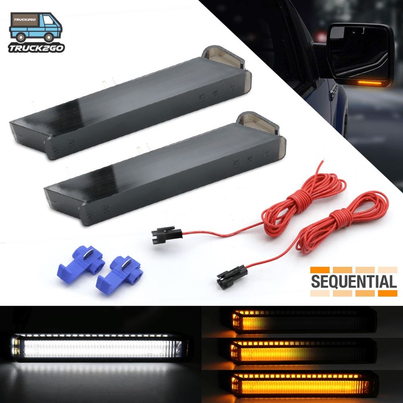 SYNETICUSA 2009-2014 Ford F-150 Side View Mirror Sequential Turn Signal LED Lights (Smoked lens)