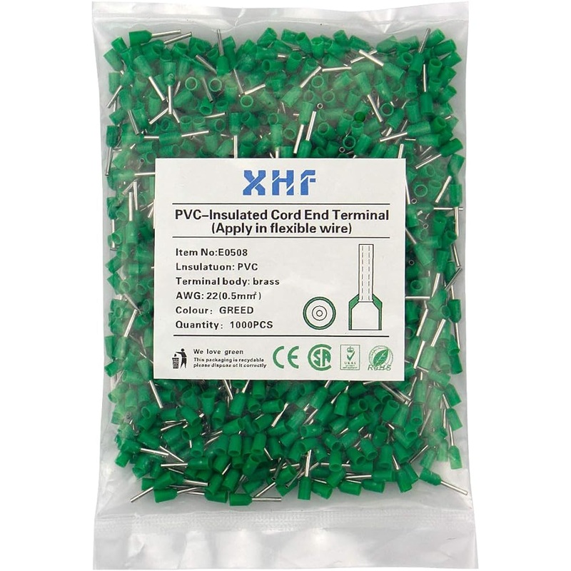 XHF 1000 PCS AWG 16/1.5mm Green Wire Ferrules, B07H295CH1