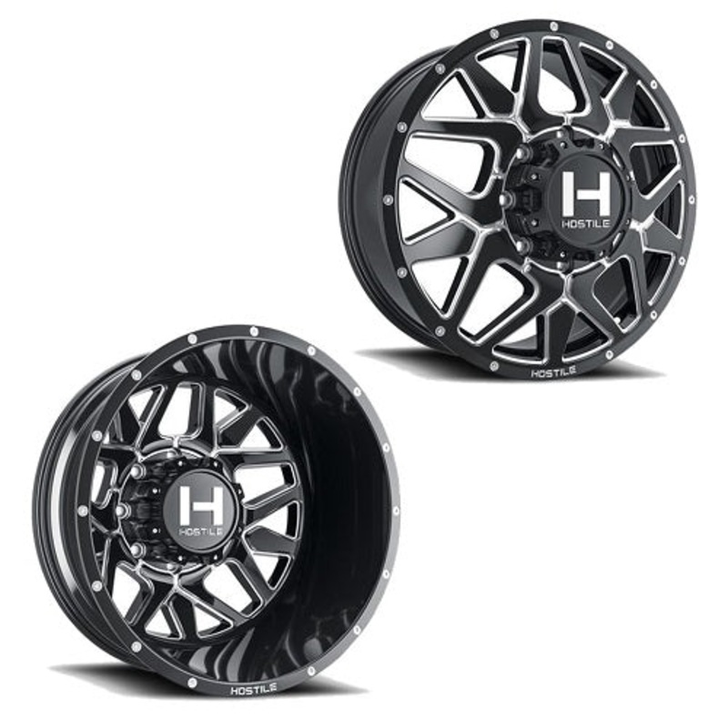 20×8.25 Hostile H402 Diablo Black Milled 11-UP GM DUALLY Wheels 8×210 Set of 6 (Fits UP to 12.50 tire)
