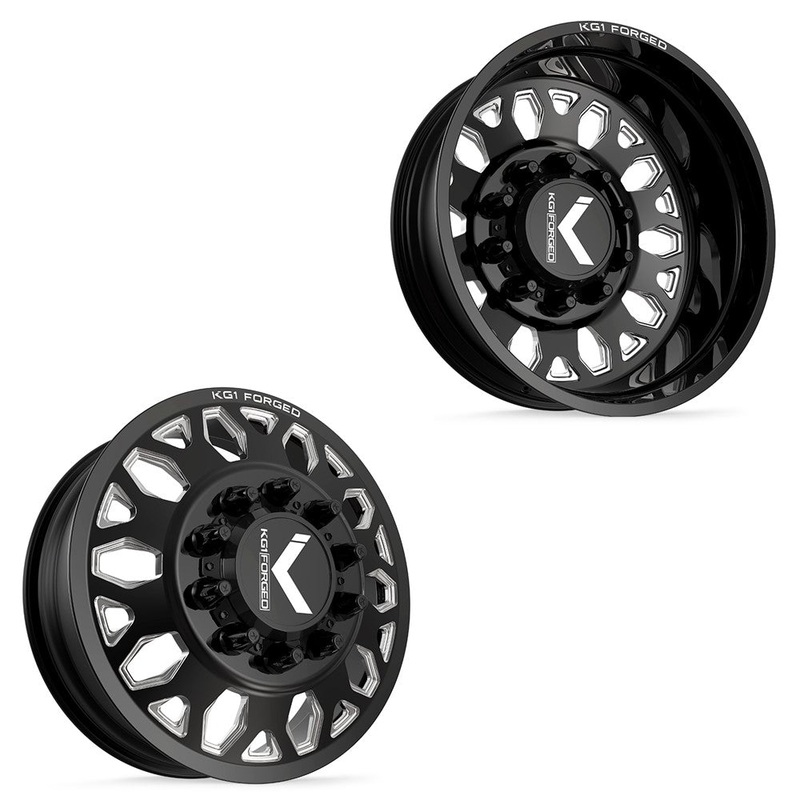 26×8.25 KG1 Forged KD002 Honor Gloss Black Premium Milled FORD F-450/F-550 DODGE 4500/5500 DUALLY Wheels 10×225 Set of 6 (Lug Nuts/Adapters Included) Fits UP to 13.50 tire