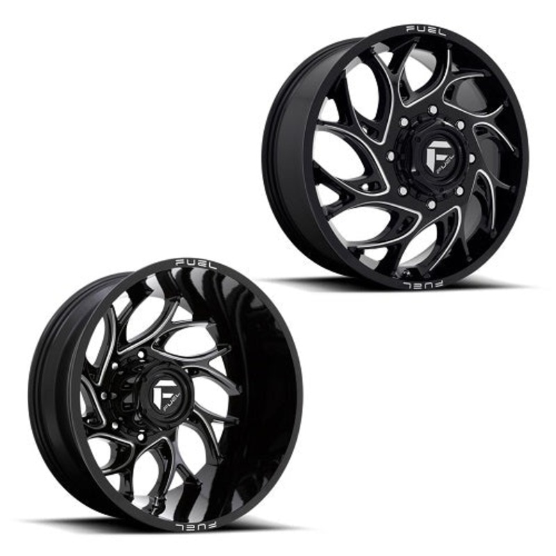 22×8.25 D741 Fuel Runner Black Milled 11-UP GM DUALLY Wheels 8×210 Set of 6 (Fits Stock UP to 285 tire)