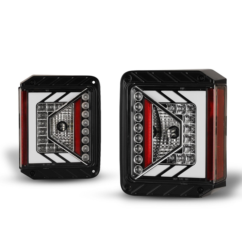 For 2007-2018 Jeep Wrangler JK LED Tail Lights – Glossy Black / Clear