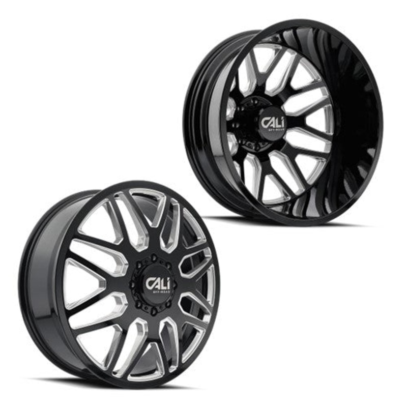 22×8.25 Cali Invader 9115D Black/Milled PRE-11 GM PRE-19 DODGE Dually Wheels 8×6.5 Set of 6 (Fits UP to 12.50 tire)