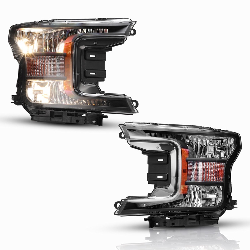 Head Lights for 2018-2020 Ford F-150 with Factory Halogen Headlight 1Pair Matte Black Housing/ Clear Lens