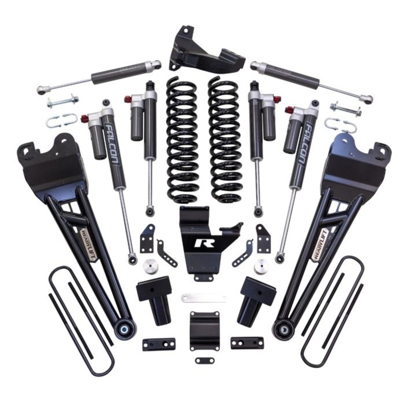 Ready Lift – 4″ COIL SPRING SUSPENSION SYSTEM WITH FALCON MAX3.3 SHOCKS AND RADIUS ARMS – 2023-2025 FORD SUPER DUTY F250/F350 4WD