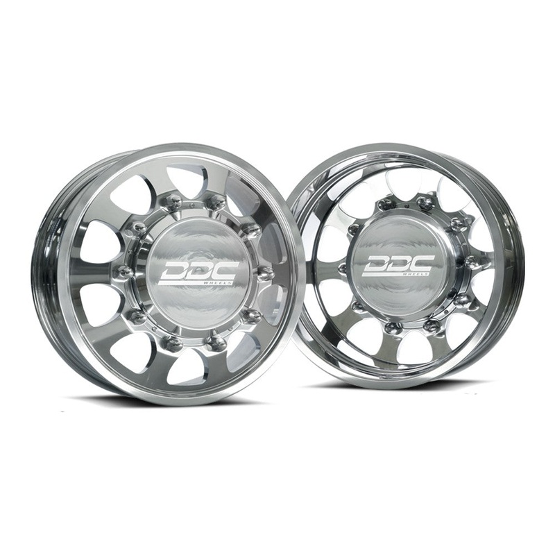 22×8.25 DDC The Shield Polished 11-UP GM DUALLY Wheels 8×210 Set of 6 (Lug Nuts Included) Fits UP to 12.50 tire